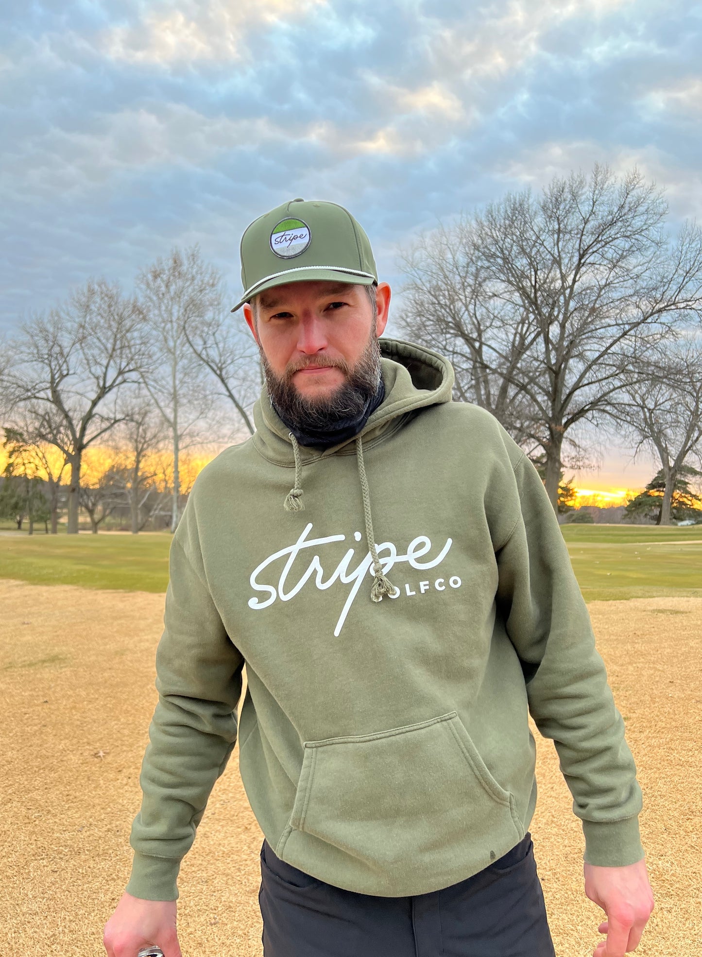 Stripe Script Hoodie - Olive Green